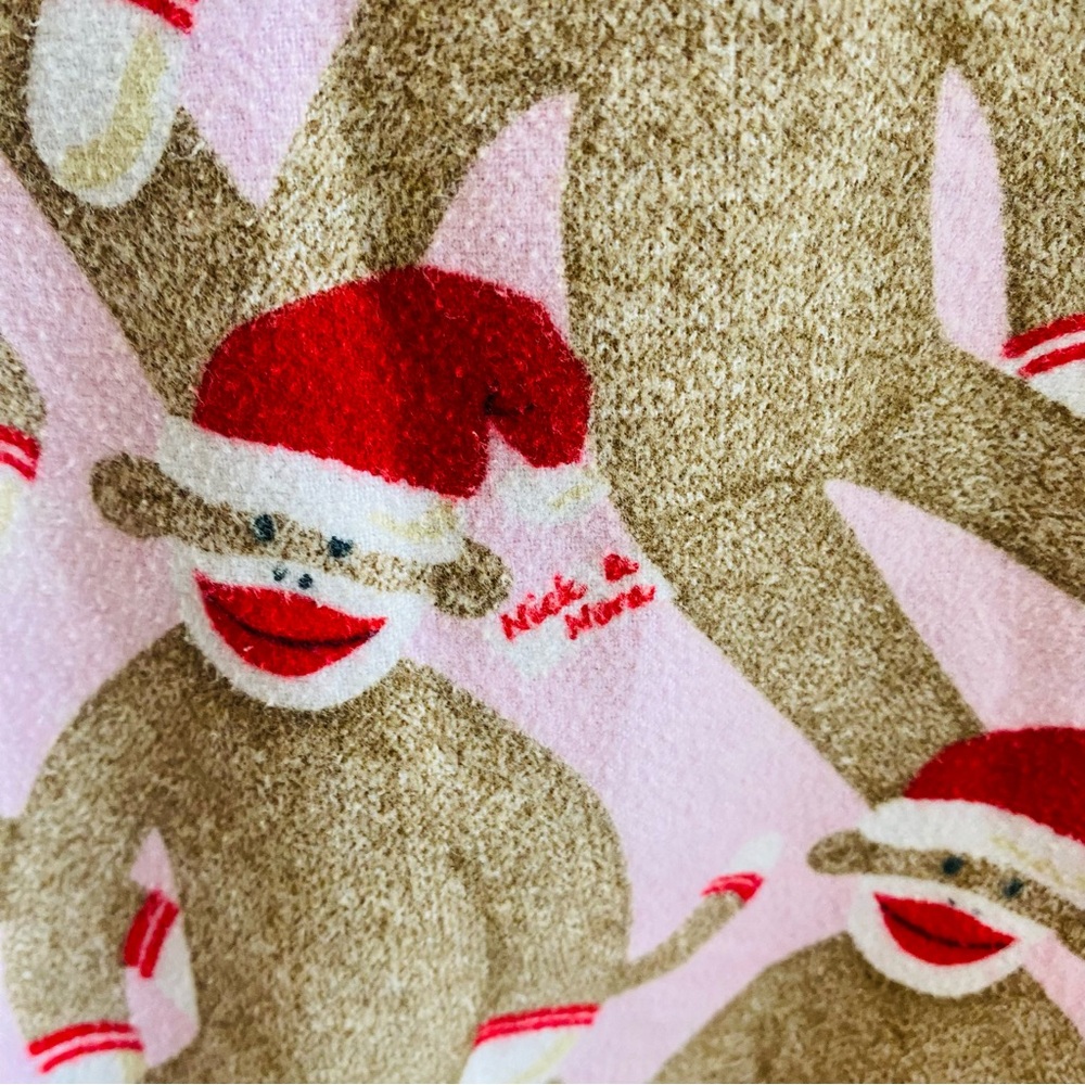 Nick & Nora Pink Sock Monkeys Santa Hat Flannel Nightgown Sleep Shirt Small - Picture 5 of 5